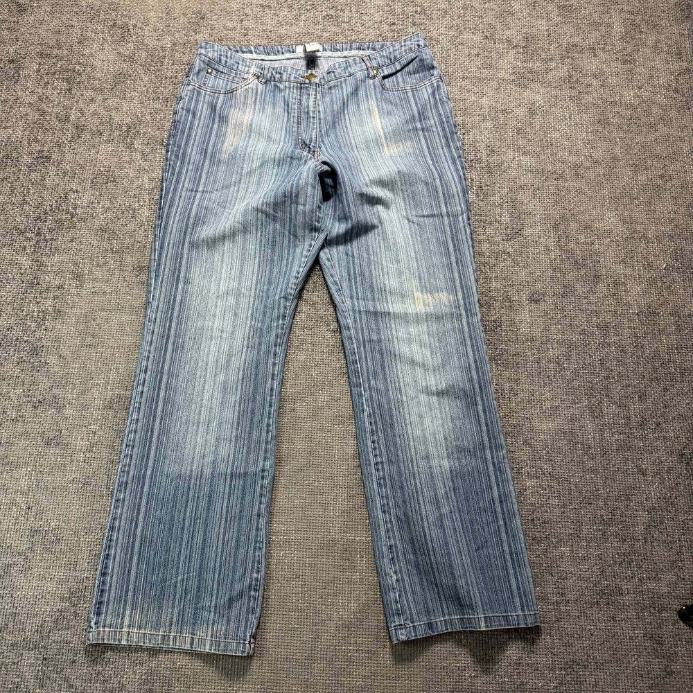 MXM Women's Striped Light Blue Straight Leg Jeans